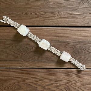 Mother of Pearl Link Bracelet marcasite Sterling Silver 925